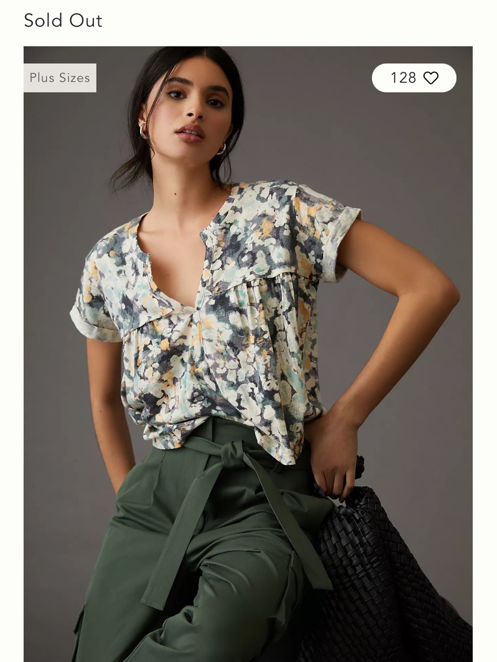 Pilcro Cream Floral Short Sleeve Notch-Neck Top